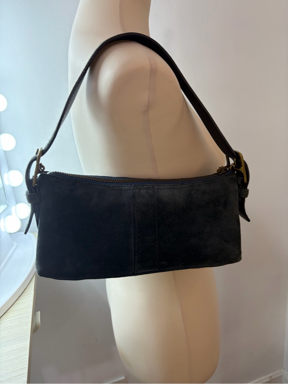 Y2K Demi AuthenticCoach Blue Navy Greyish Suede Shoulder Bag Hamptons - Picture 10 of 16